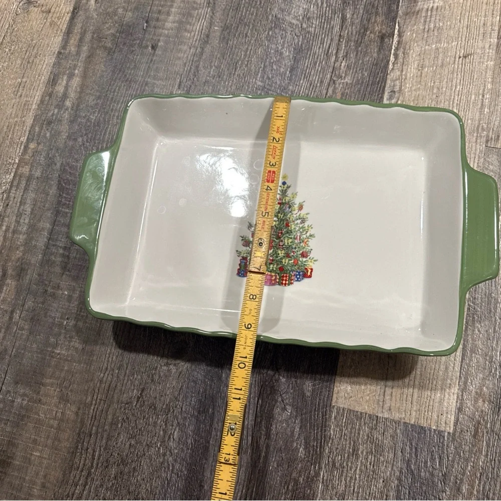 Christopher Radko White Baking Dish with Green Trim and Christmas Tree